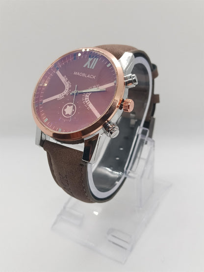 Rose-Gold Brown Dial Men’s Watch – MAOBLACK Heavy Textured Dial, Brown Leather Strap