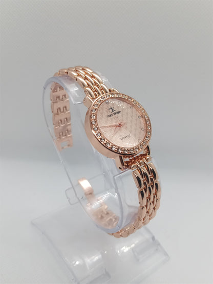 Rose Radiance Ladies Watch – Textured Rose Dial, Rose-Gold Bracelet, Crystal Bezel, Elegant Design