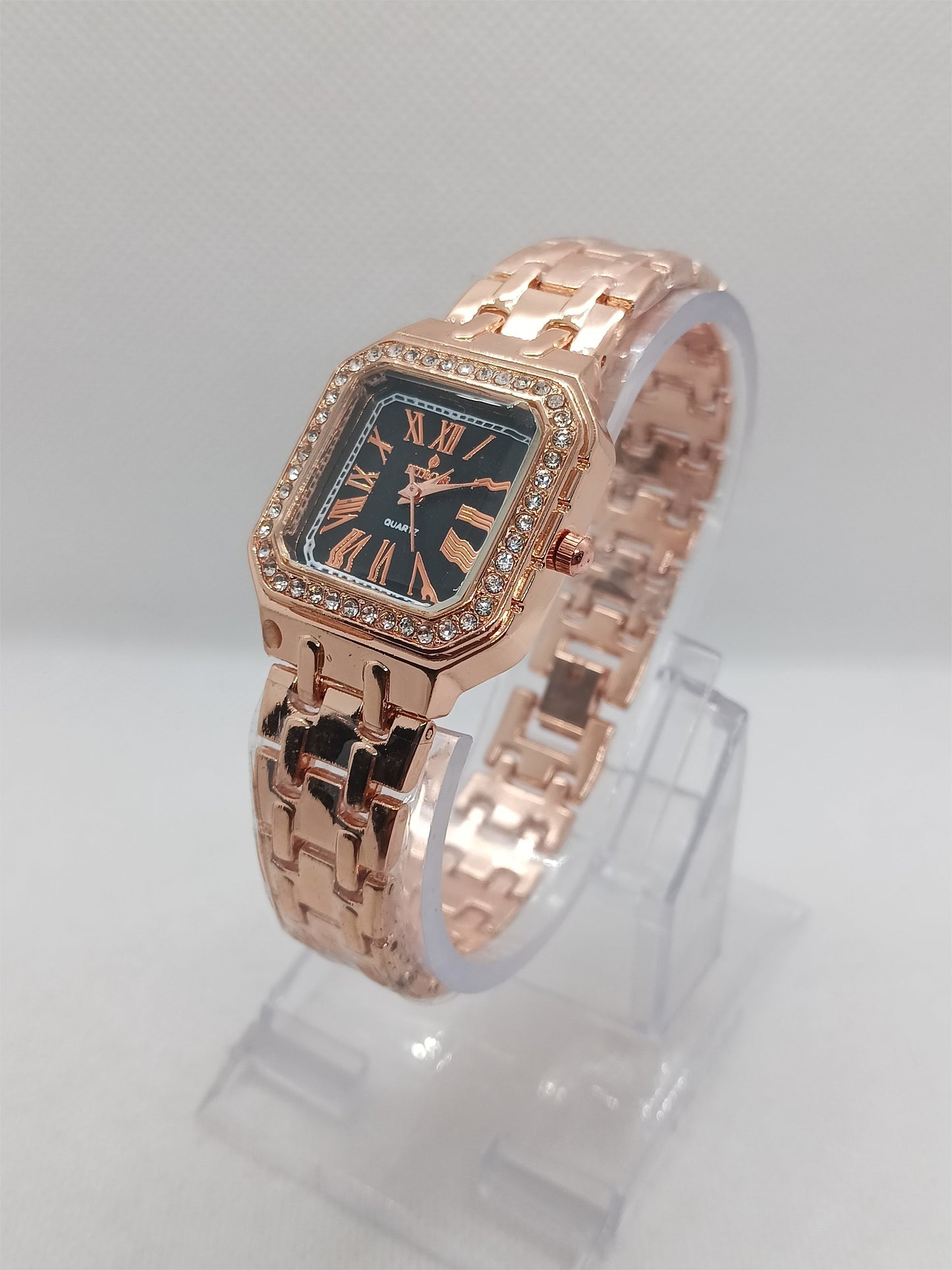 Black Dial Square Rose Gold Ladies Watch