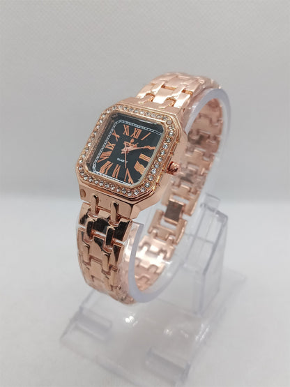 Black Dial Square Rose Gold Ladies Watch
