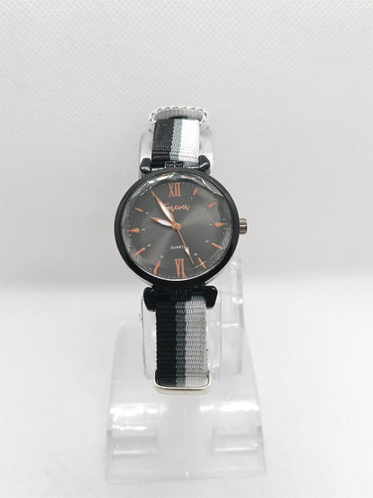 Ladies’ Black Dial Fabric Strap Watch – Minimal Style