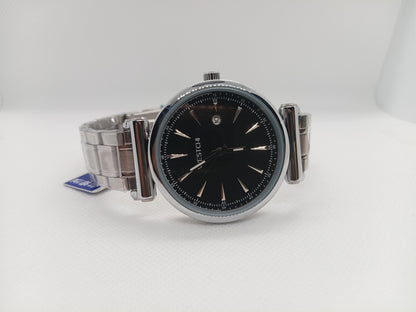Elegant Black Dial Men’s Watch – Silver Stainless Steel Chain, Date Feature, Water Resistant
