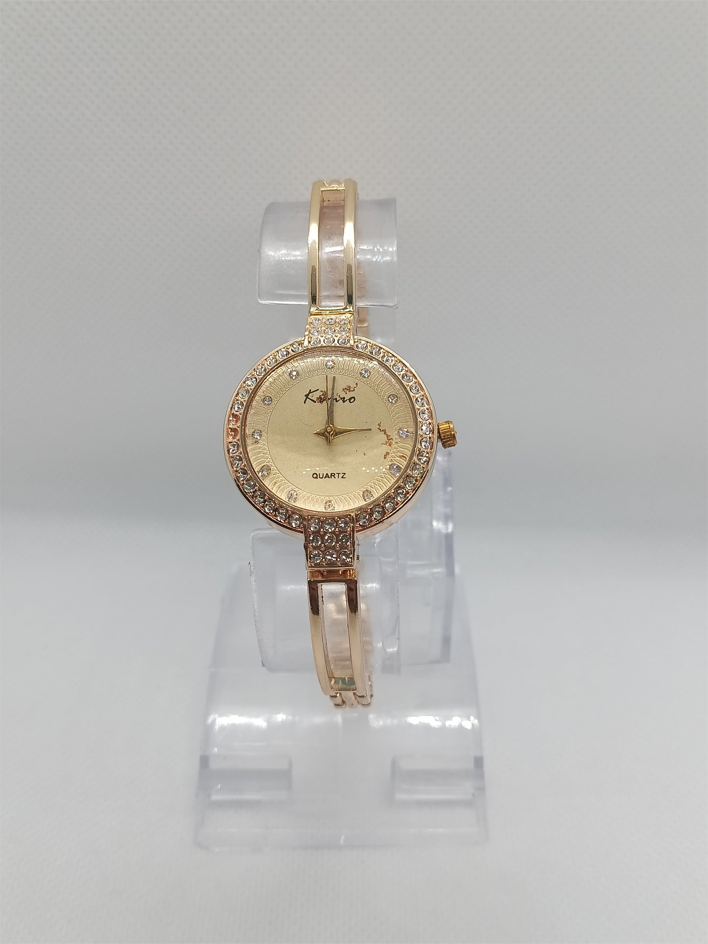 Elegant Grace Ladies Watch – Gold Bangle Bracelet, Crystal Bezel, Classic Minimal Dial