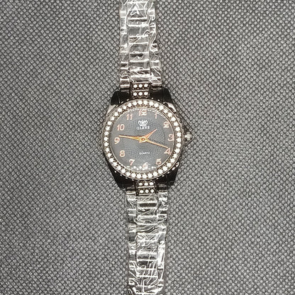 Ladies Crystal Bezel Watch – Black Dial with Black Stainless Steel Strap