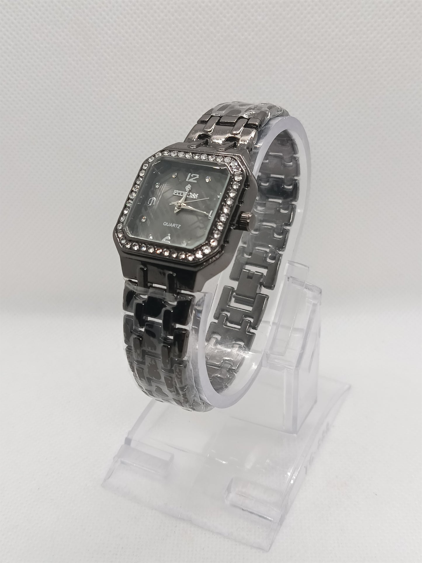 Charcoal Crystal Edge Square Bracelet Watch