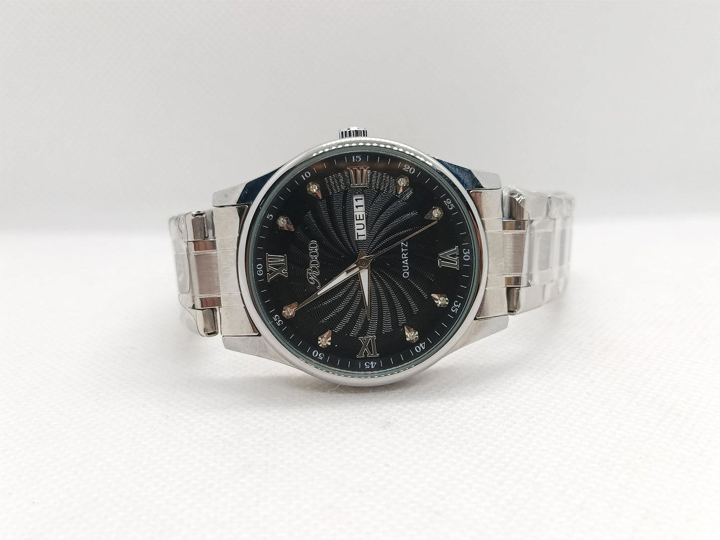 Black Dial Day-Date Stainless Steel Men's Watch