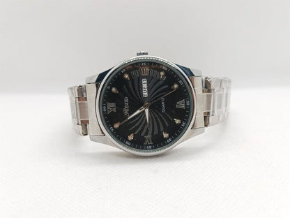 Black Dial Day-Date Stainless Steel Men's Watch
