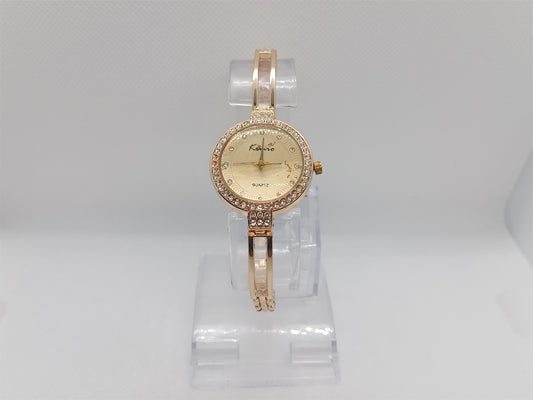 Elegant Grace Ladies Watch – Gold Bangle Bracelet, Crystal Bezel, Classic Minimal Dial