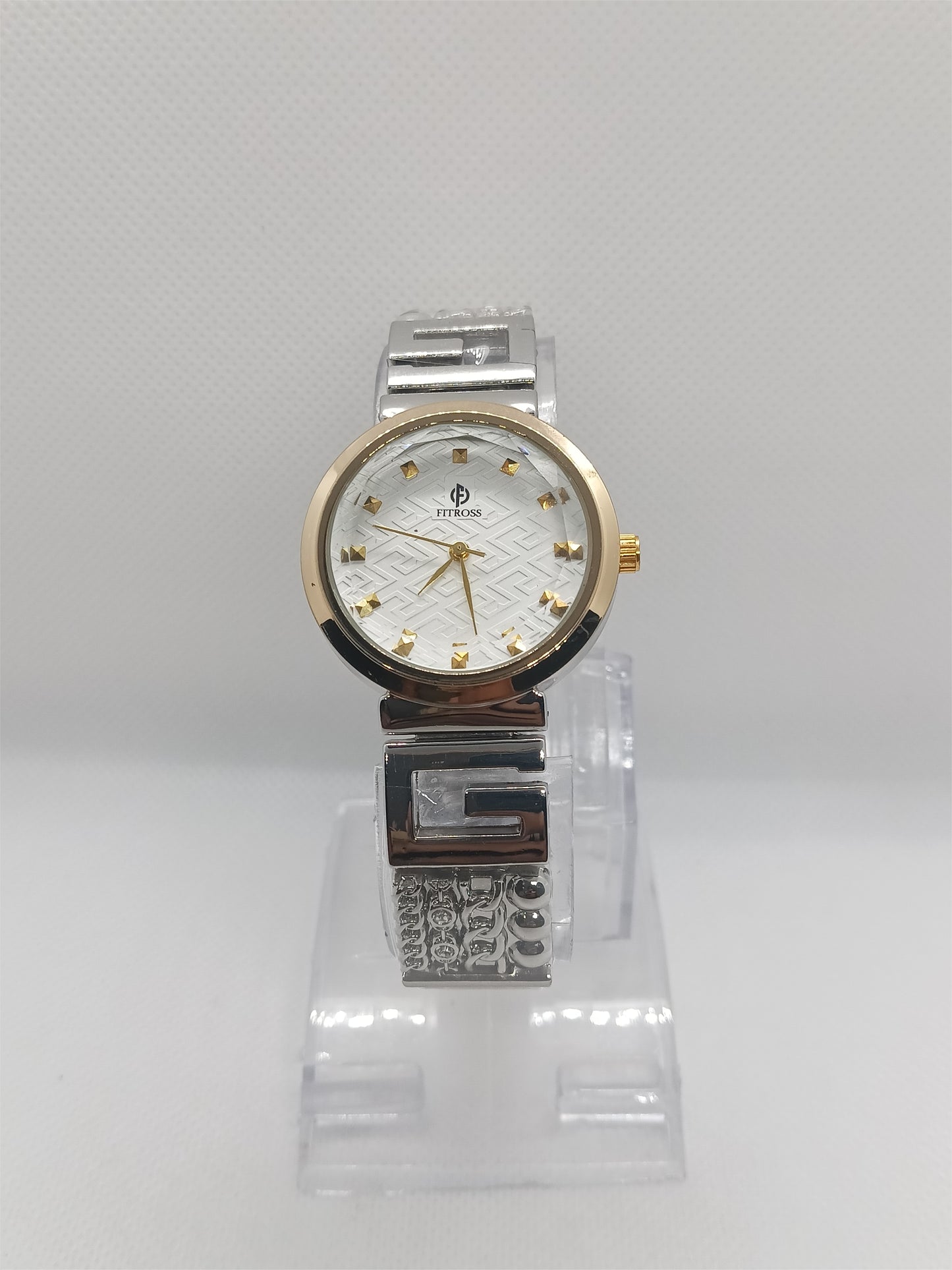Elegant Grace Ladies Watch – Silver Chain, Textured Dial, Crystal Markers