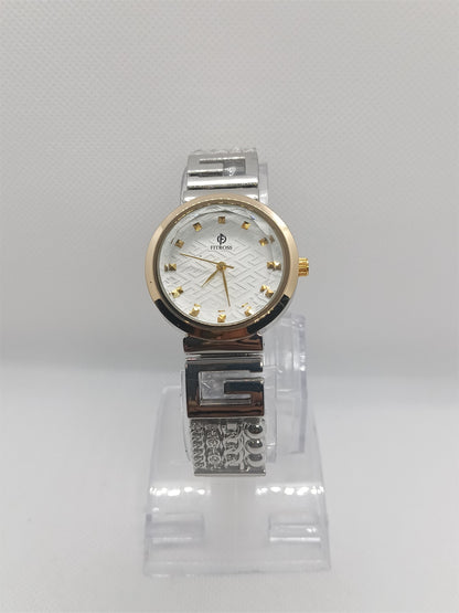 Elegant Grace Ladies Watch – Silver Chain, Textured Dial, Crystal Markers
