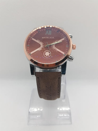 Rose-Gold Brown Dial Men’s Watch – MAOBLACK Heavy Textured Dial, Brown Leather Strap