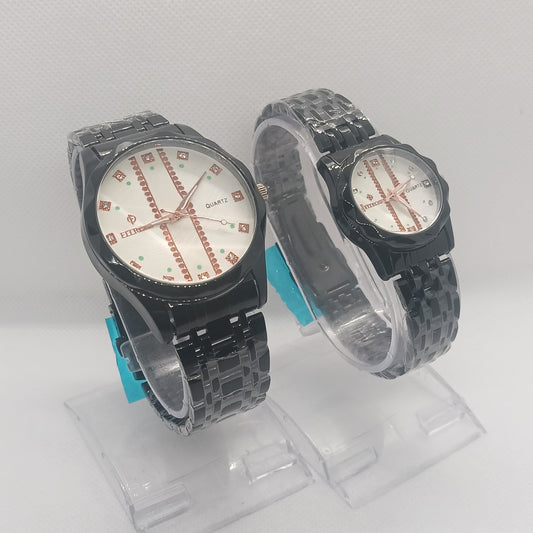 Two watches with black straps on a white background