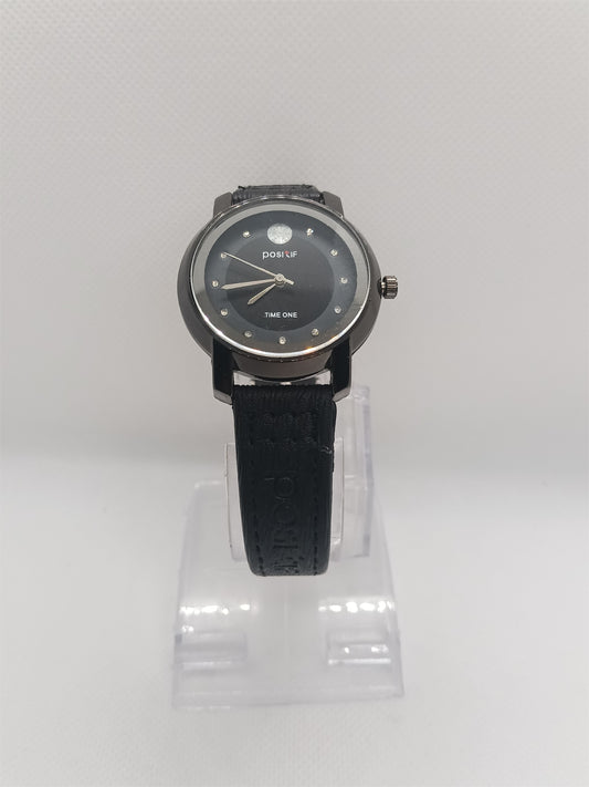 Noir Grace Ladies Watch – Black Dial, Leather Strap, Modern Minimalist Style