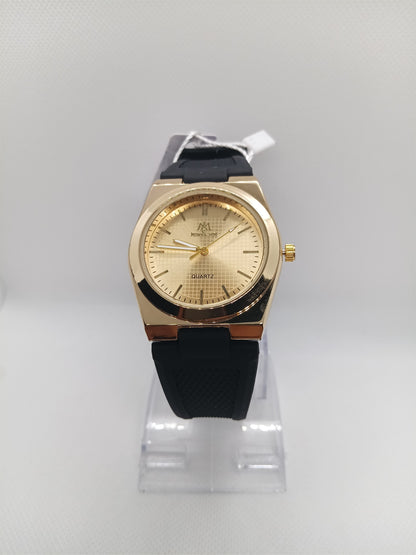 Golden Dial Men’s Watch – Black Rubber Strap, Water Resistant, Premium Build