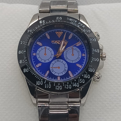 Apex Chronograph – Royal Blue Dial with Silver Strap & Black Bezel