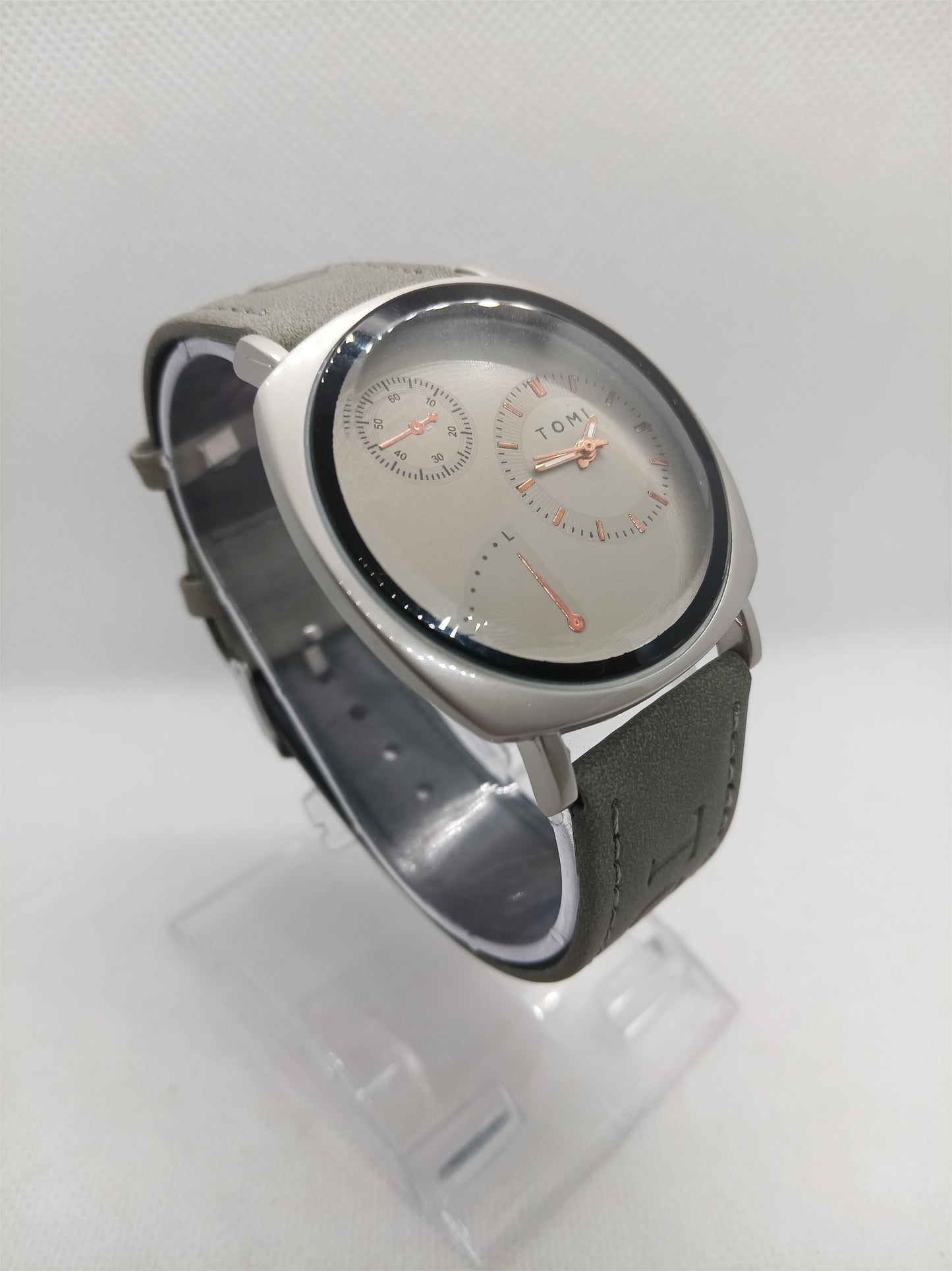 Men’s Grey Leather Minimal Dial Watch
