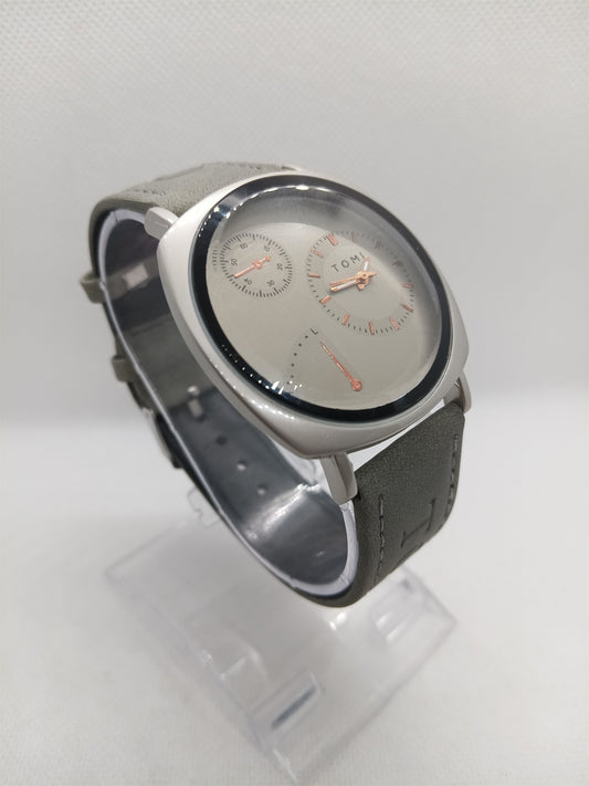 Men’s Grey Leather Minimal Dial Watch