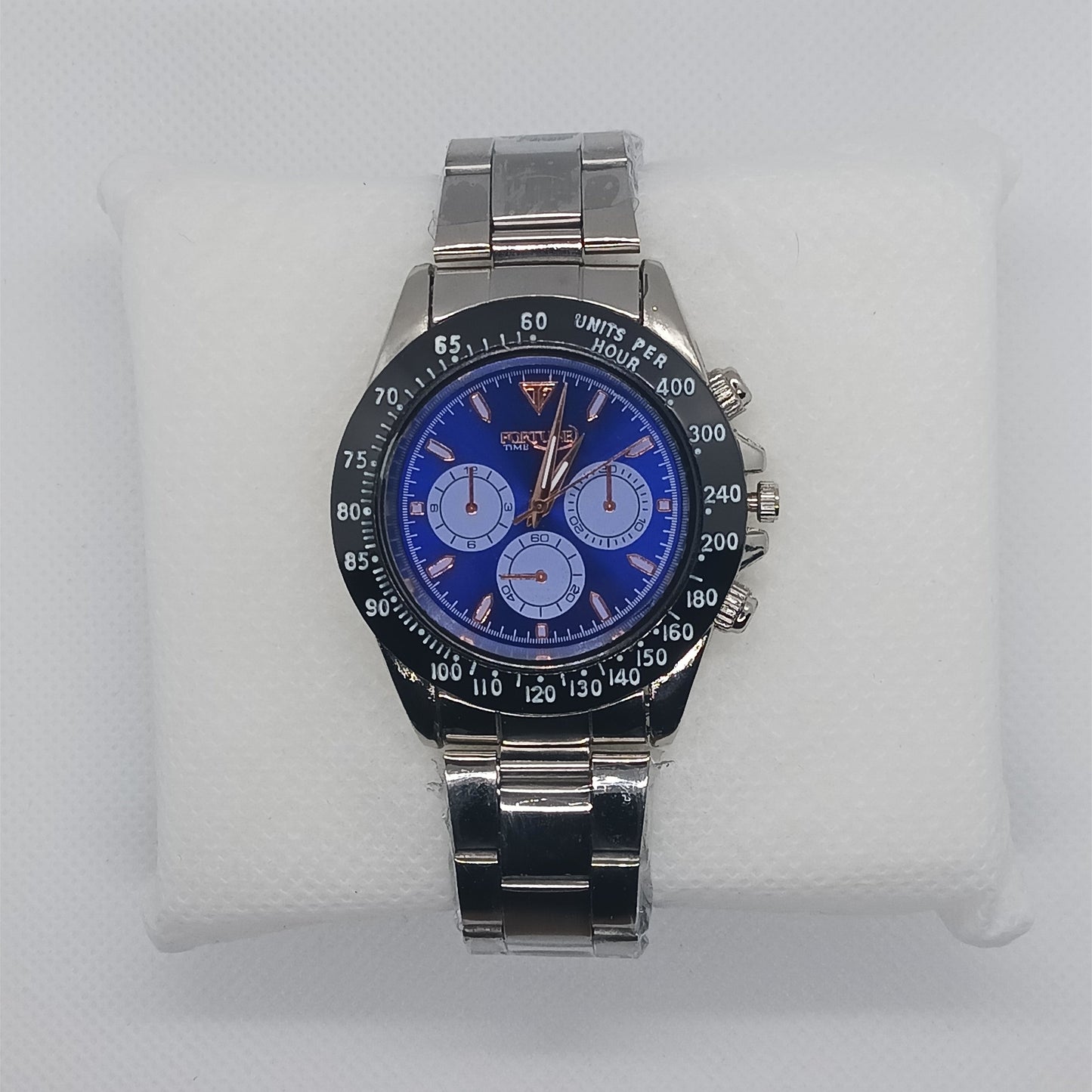 Apex Chronograph – Royal Blue Dial with Silver Strap & Black Bezel
