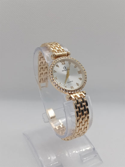 Crystal Luxe Ladies Watch – White Dial, Gold-Tone Stainless Steel Bracelet, Crystal Bezel