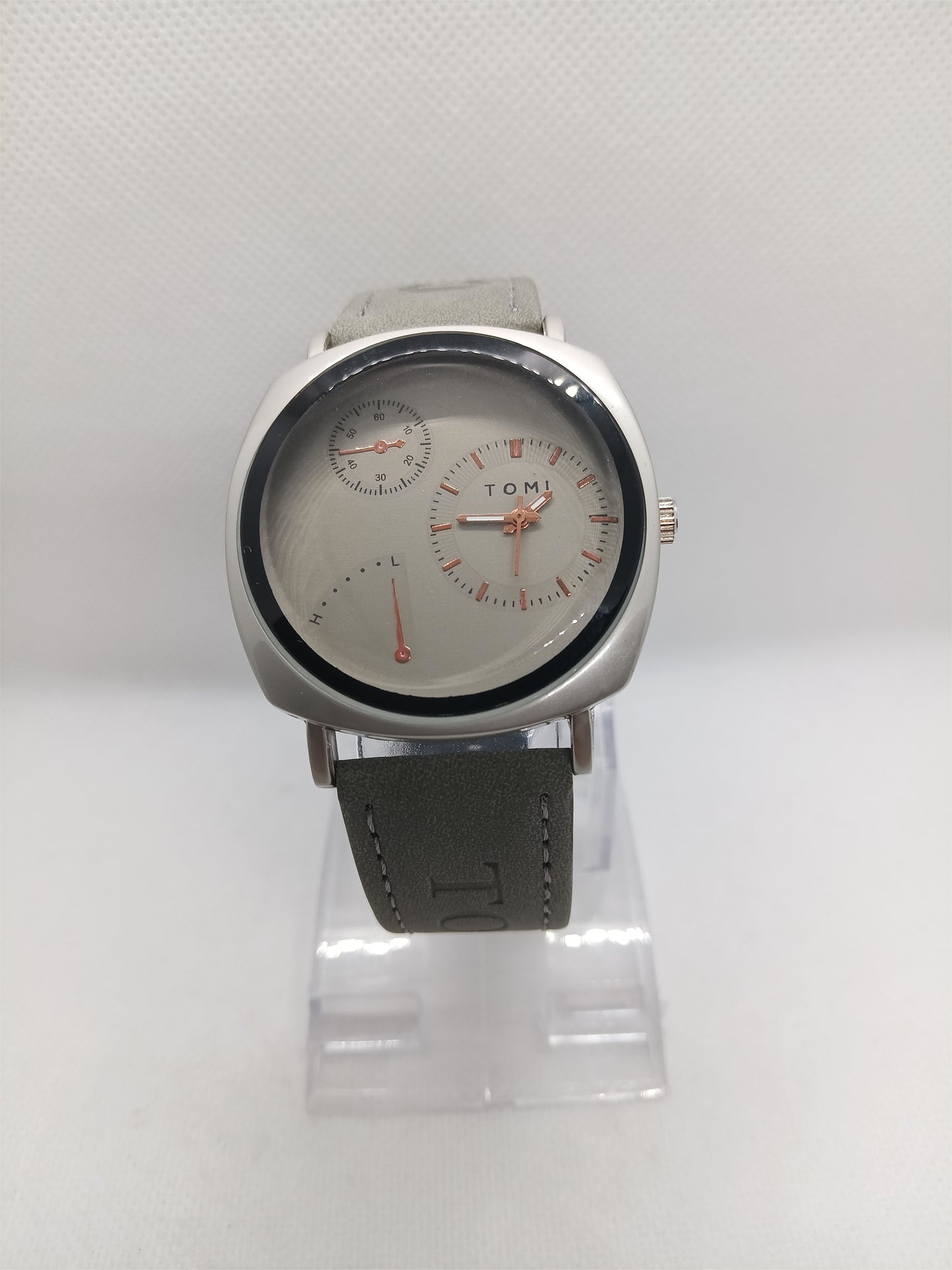Men’s Grey Leather Minimal Dial Watch