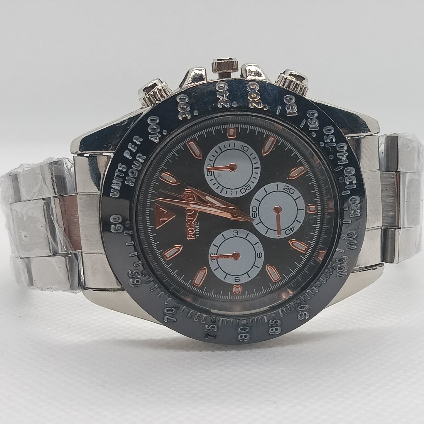 Apex Chronograph – Black Dial with Silver Strap & Black Bezel