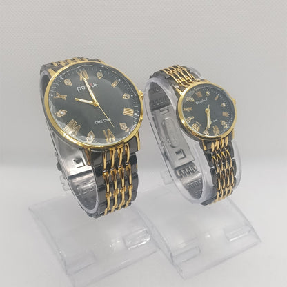 Two gold and silver watches on a white background