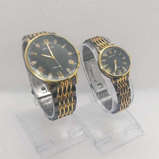 Two gold and silver watches on a white background