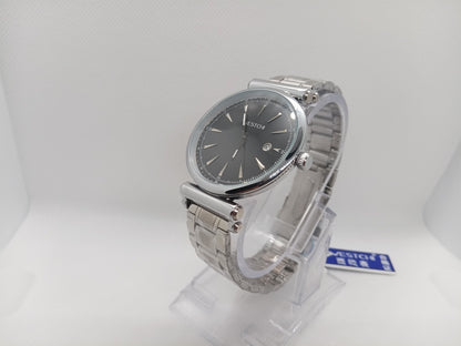 Elegant Black Dial Men’s Watch – Silver Stainless Steel Chain, Date Feature, Water Resistant