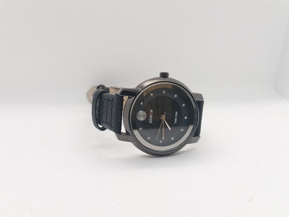 Noir Grace Ladies Watch – Black Dial, Leather Strap, Modern Minimalist Style