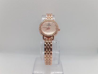 Rose Radiance Ladies Watch – Textured Rose Dial, Rose-Gold Bracelet, Crystal Bezel, Elegant Design