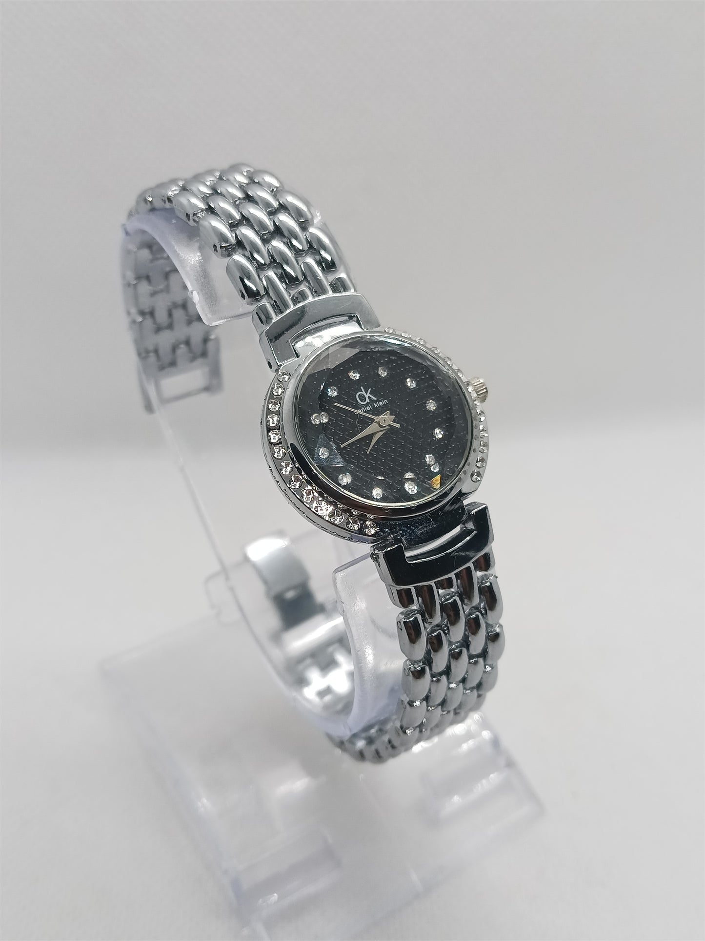 Ladies’ Silver Chain Watch with Black Dial