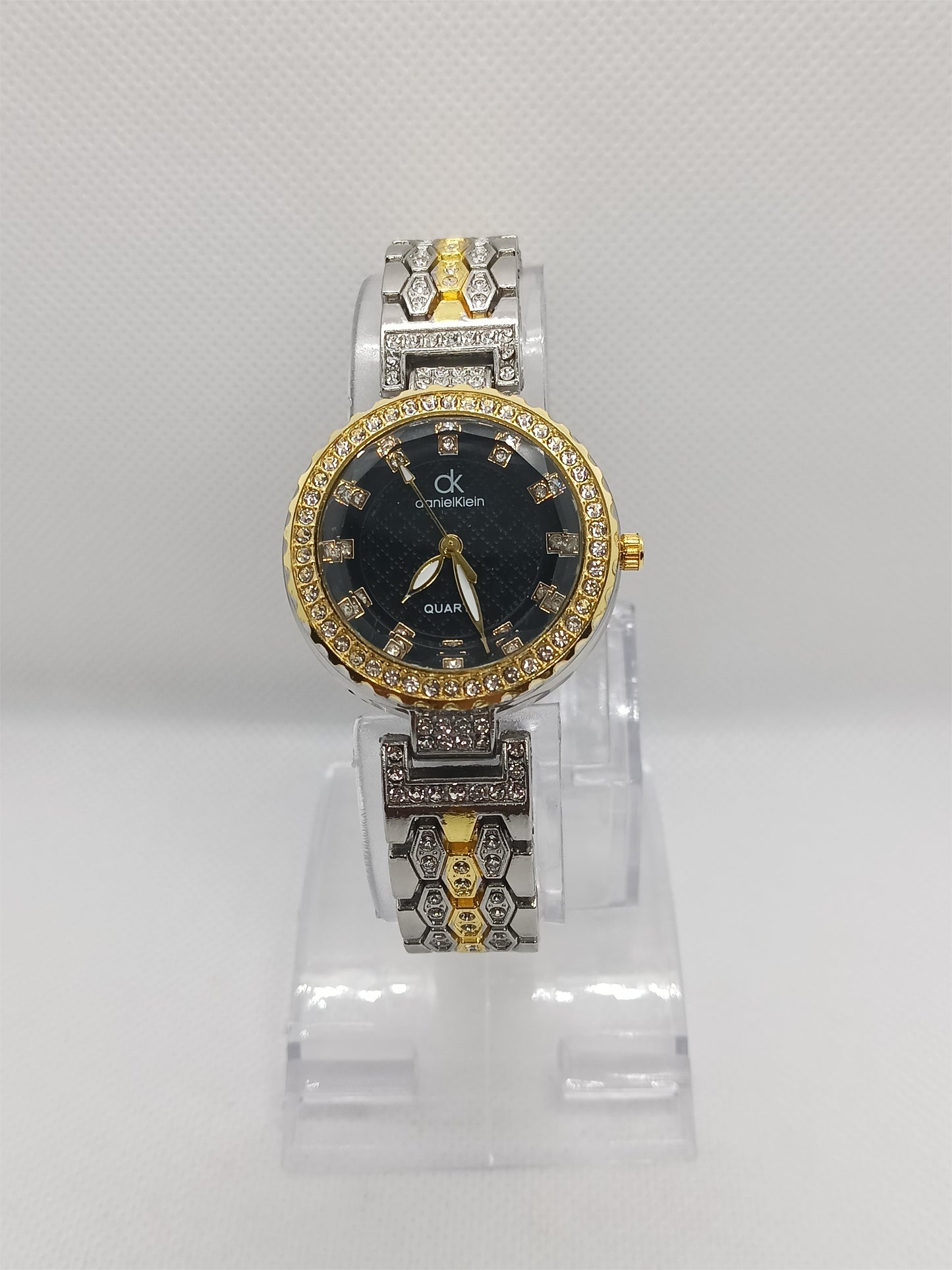 Luxury Black Crystal Dial Women’s Watch with Dual-Tone Strap