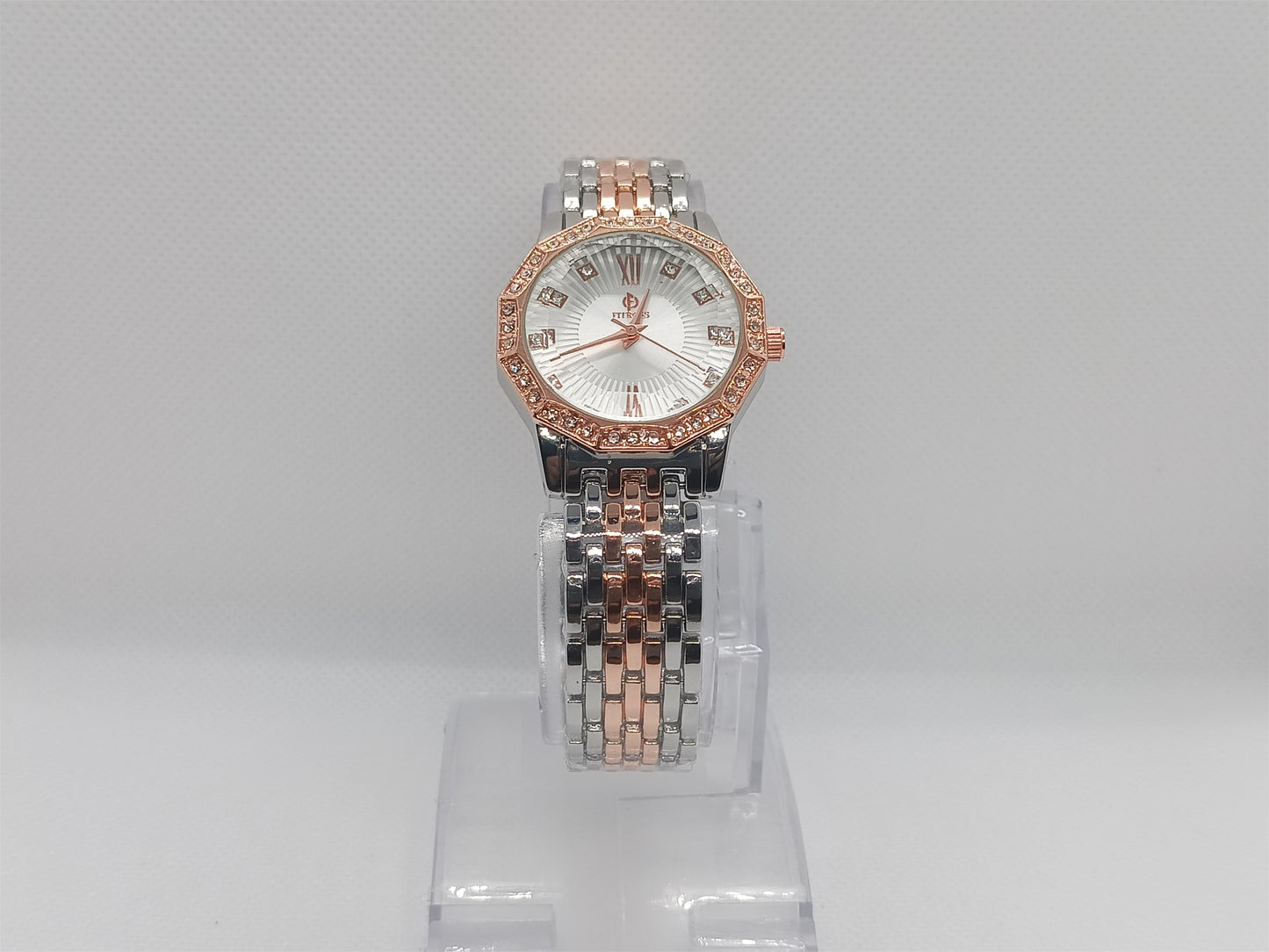 Rose Luxe Ladies Watch – Rose Gold & Silver Chain, Crystal Bezel, Premium Dial