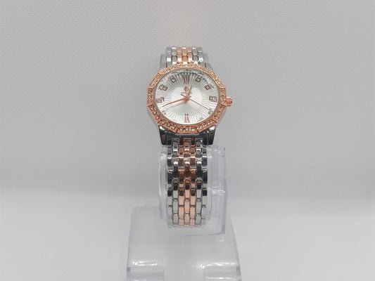 Rose Luxe Ladies Watch – Rose Gold & Silver Chain, Crystal Bezel, Premium Dial