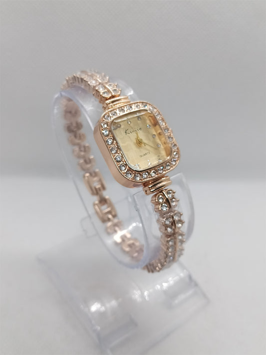 Rose Gold Rectangular Crystal Ladies Watch