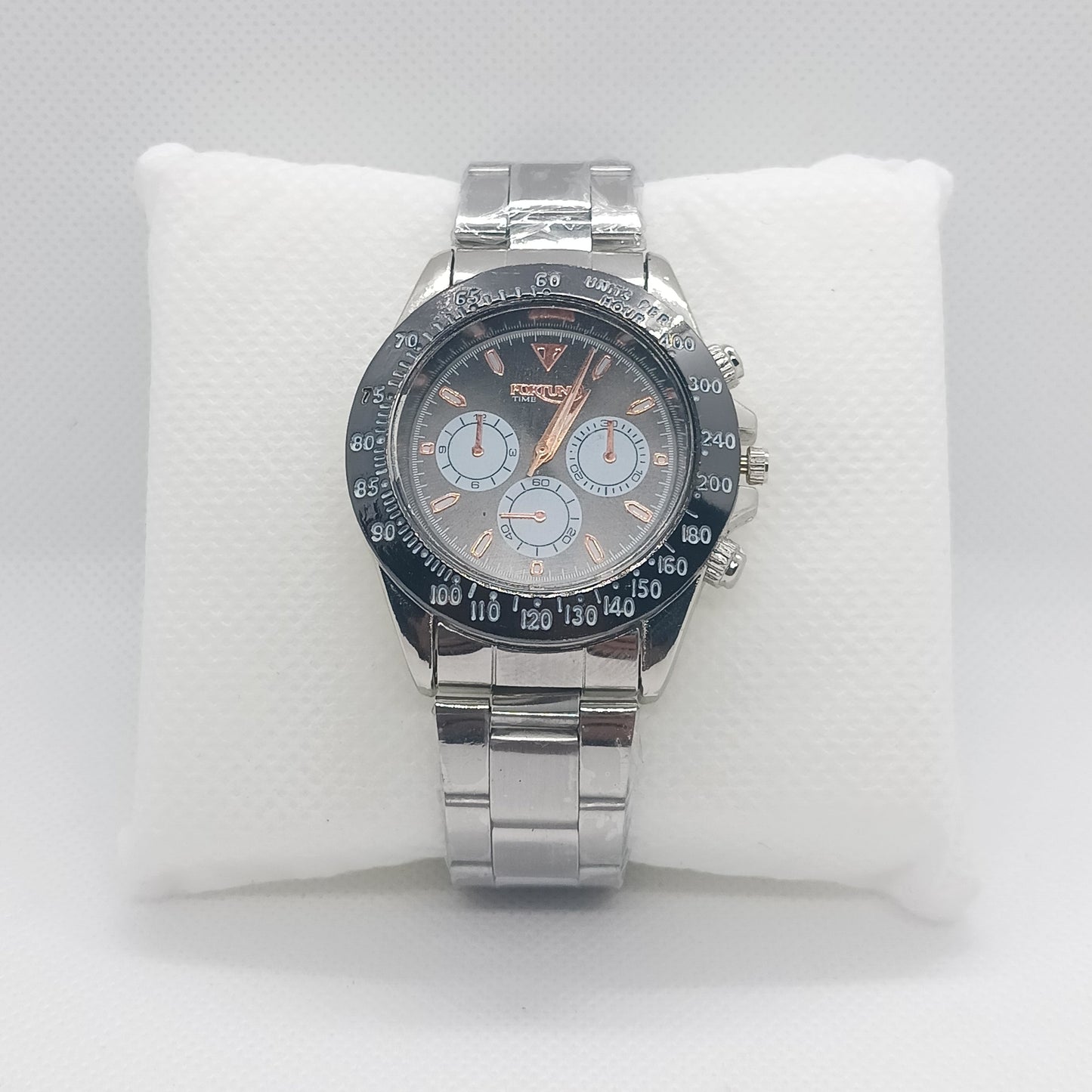 Apex Chronograph – Black Dial with Silver Strap & Black Bezel