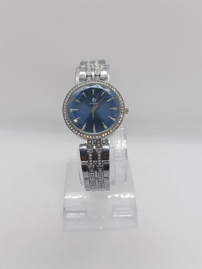 Sapphire Charm Ladies Watch – Silver Bracelet, Blue Dial, Crystal-Accent Bezel