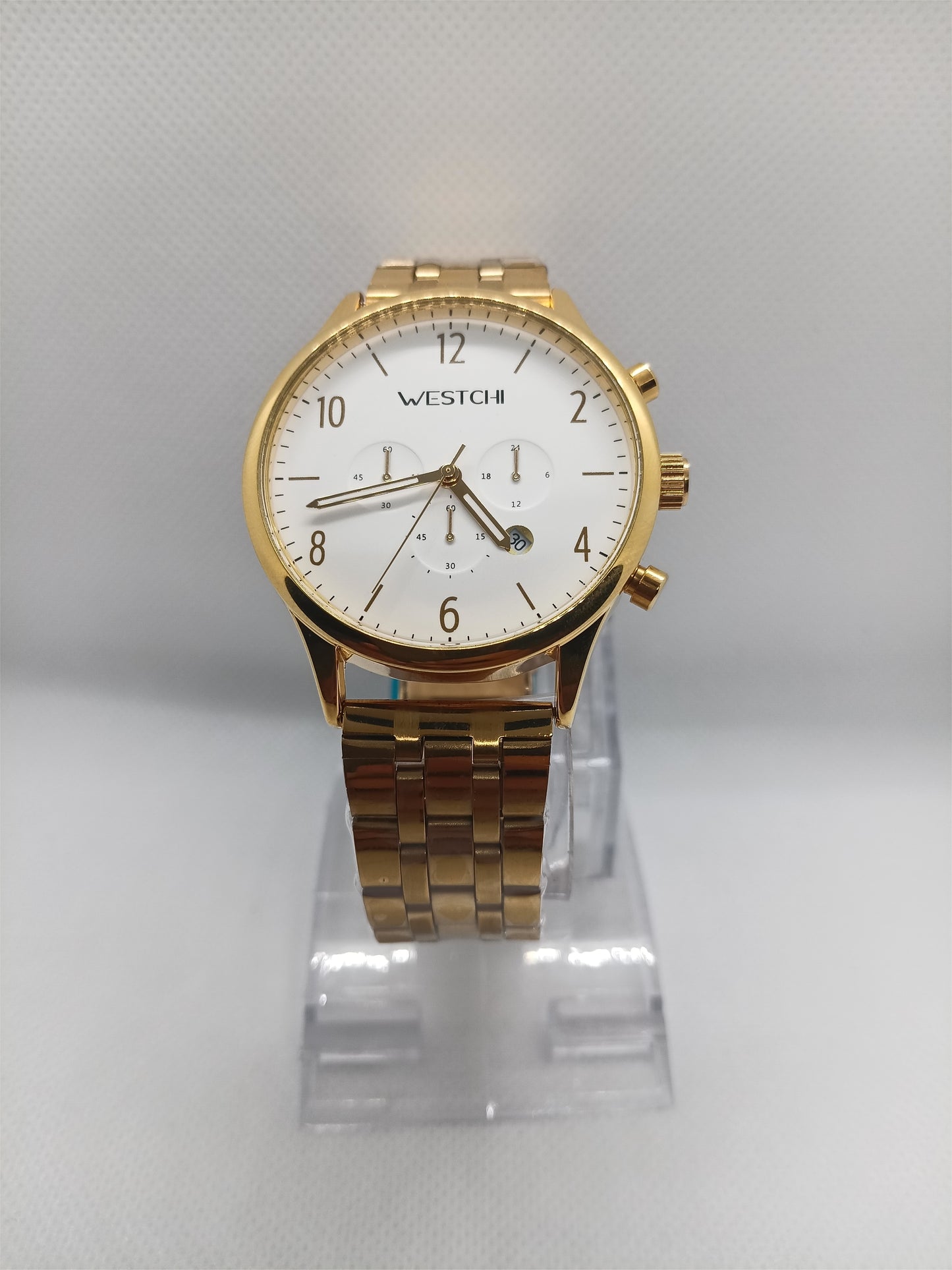 Gold Classic Chronograph Men’s Watch – Premium Stainless Steel, Date Feature, Water Resistant