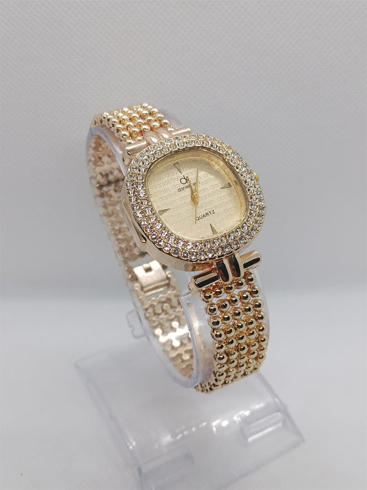 Elegant Champagne Gold Dial with Crystal Bezel