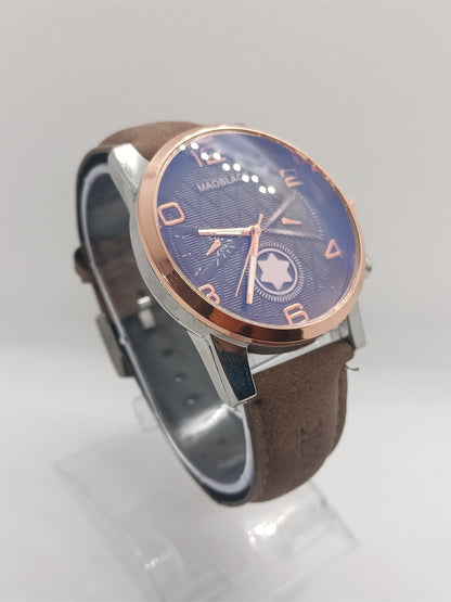 Rose-Gold Purple Dial Men’s Watch – MAOBLACK Heavy Dial, Brown Suede Leather Strap