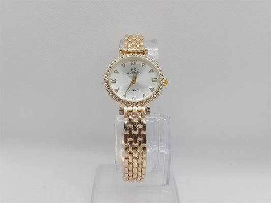 Crystal Luxe Ladies Watch – White Dial, Gold-Tone Stainless Steel Bracelet, Crystal Bezel