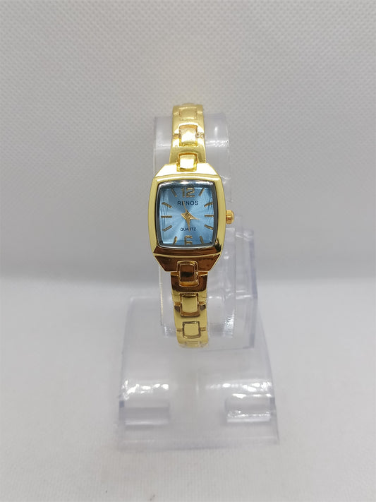 Blue Dial Gold Rectangular Ladies Watch