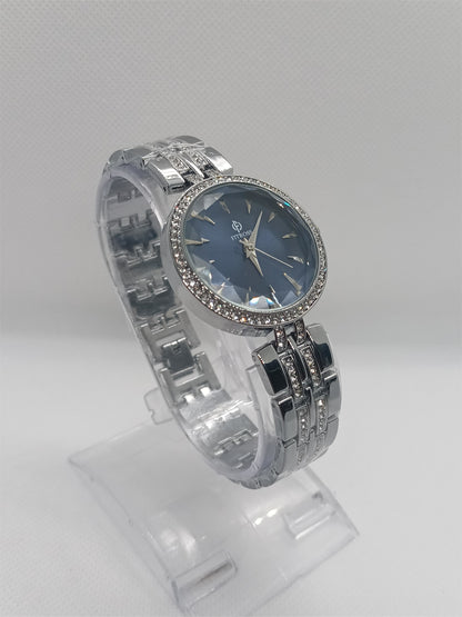 Sapphire Charm Ladies Watch – Silver Bracelet, Blue Dial, Crystal-Accent Bezel