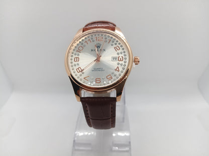 Premium White Dial Men’s Watch – Brown Leather Strap, Classic Luxury Design, Date Feature