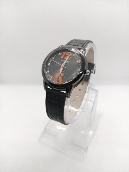 Black Dial Minimal Ladies Leather Strap Watch