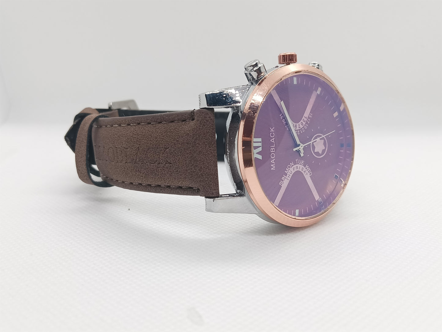 Rose-Gold Brown Dial Men’s Watch – MAOBLACK Heavy Textured Dial, Brown Leather Strap