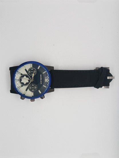 Blue Dial Men’s Leather Watch – MAOBLACK Oversized Heavy Dial, Black Leather Strap