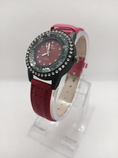 Red Dial Stone Bezel Ladies Fashion Watch
