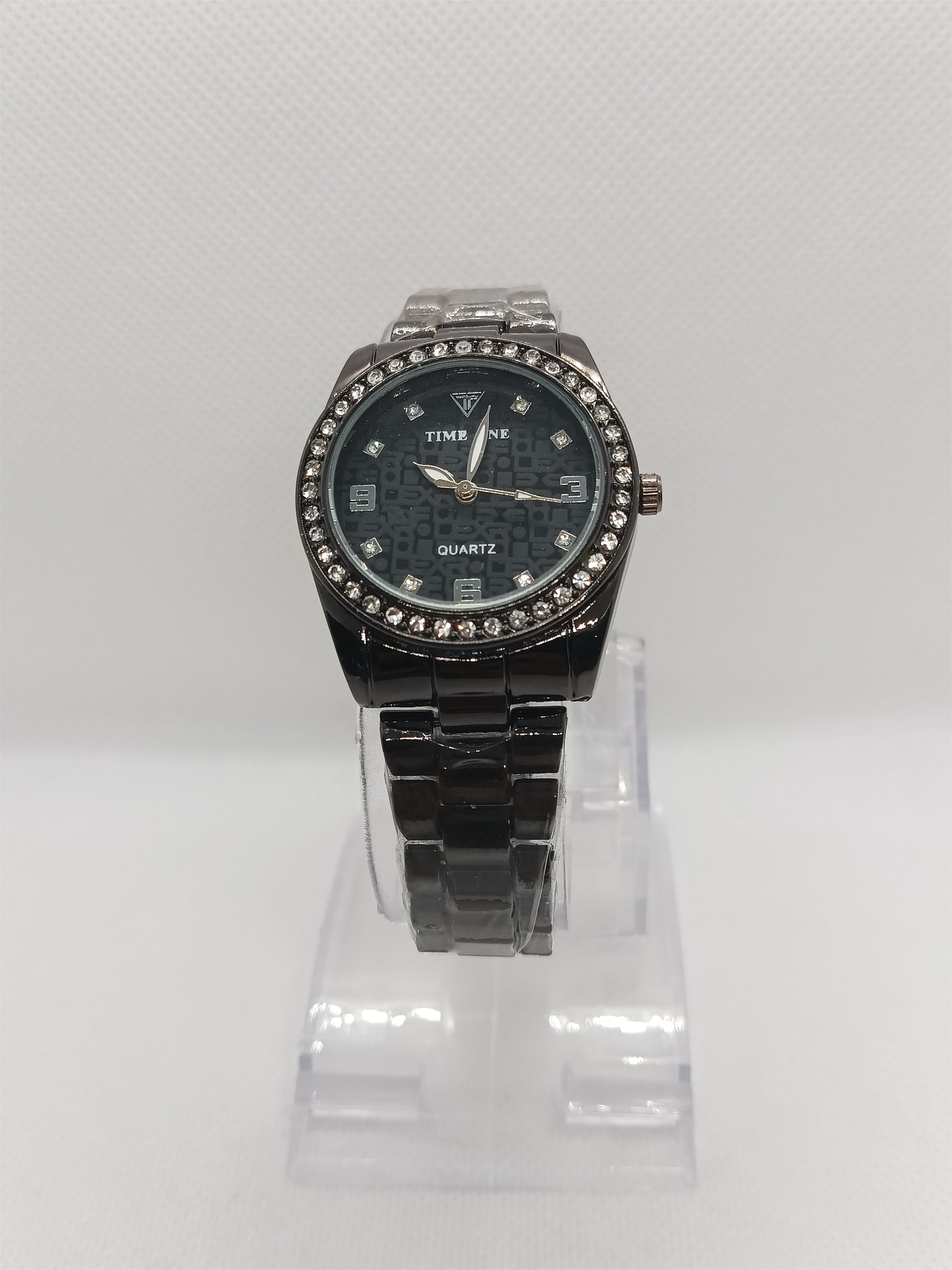 Black Dial with Silver Strap and Crystal Frame