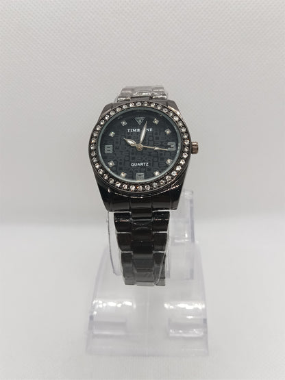Black Dial with Silver Strap and Crystal Frame